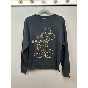 Vintage Mickey Mouse‎ Texas Neon Graphic Sweatshirt Adult M Black Disney